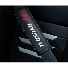 (HYUNDAI) 2pcs Black Car Seat Belt Real-Leather Shoulder Pads Cushion For Car Logo