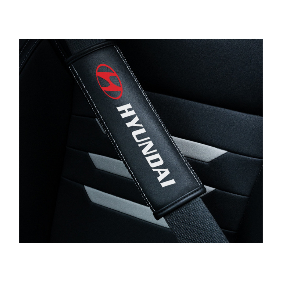 Newjass (Hyundai) 2Pcs Car Seat Belt Real-Leather Shoulder Pads Cushion For Car Logo Black