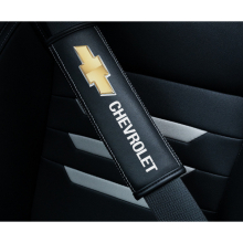 (Chevrolet) 2pcs Black Car Seat Belt Real-Leather Shoulder Pads Cushion For Car Logo
