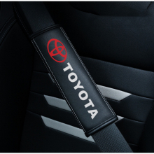 (TOYOTA) 2pcs Black Car Seat Belt Real-Leather Shoulder Pads Cushion For Car Logo