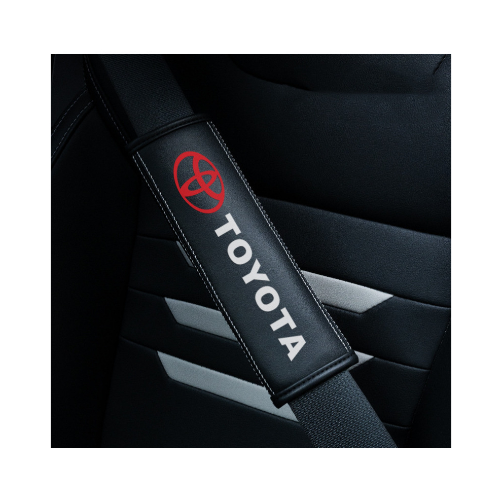 (TOYOTA) 2pcs Black Car Seat Belt Real-Leather Shoulder Pads Cushion For Car Logo