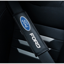 (FORD) 2pcs Black Car Seat Belt Real-Leather Shoulder Pads Cushion For Car Logo
