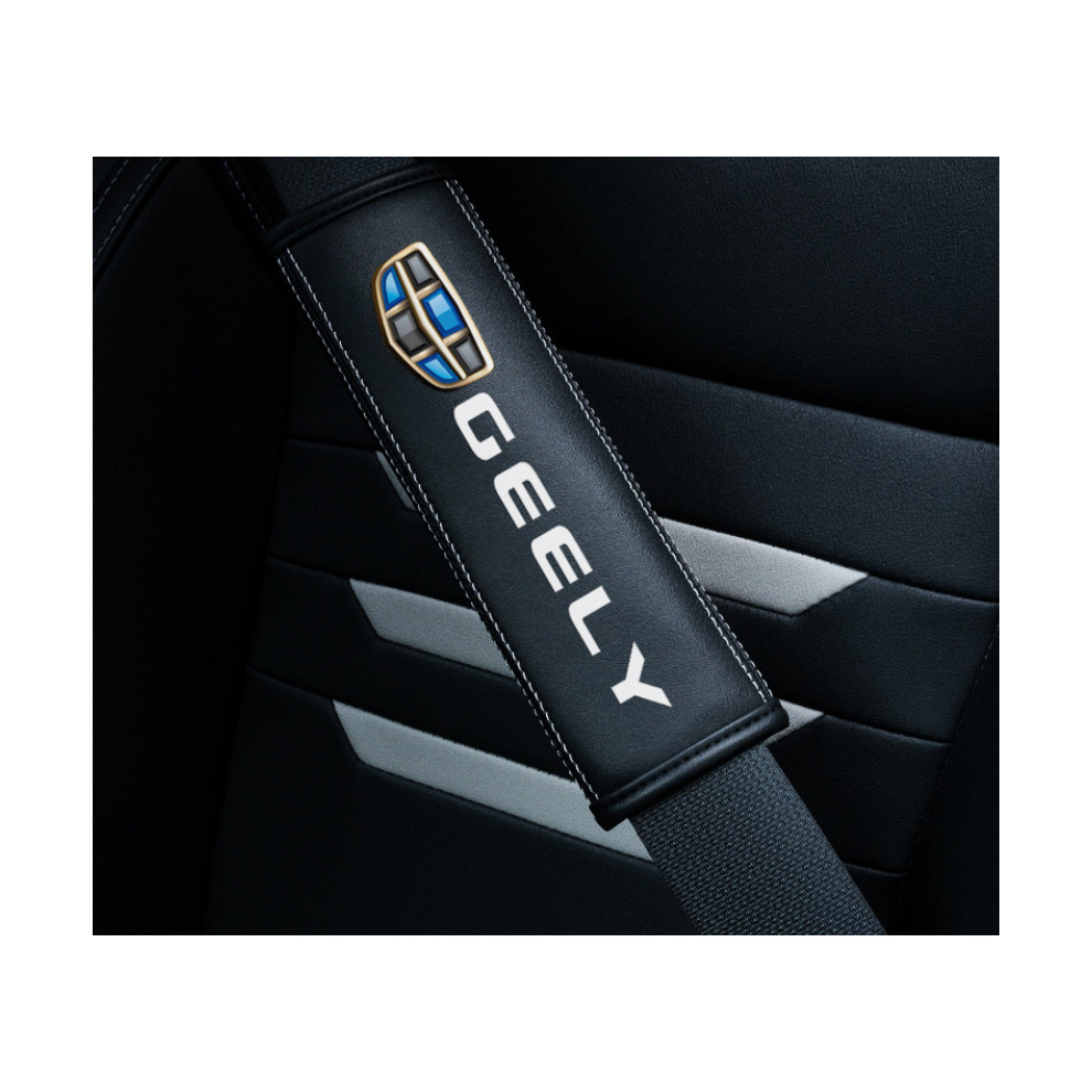 (Geely) 2Pcs Car Seat Belt Real-Leather Shoulder Pads Cushion For Car Logo Black 8381923441272