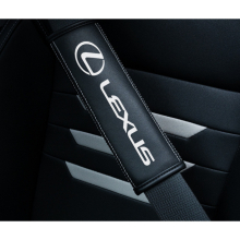 (LEXUS) 2pcs Black Car Seat Belt Real-Leather Shoulder Pads Cushion For Car Logo