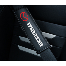 (MAZDA ) 2pcs Black Car Seat Belt Real-Leather Shoulder Pads Cushion For Car Logo