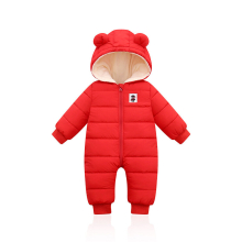 (Red, 66cm) Infant Hooded Down Cotton Bodysuit Boys and Girls Baby Padded and Thickened Outdoor Crawling Suit Jacket