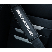 (MAZDA SPEED) 2pcs Black Car Seat Belt Real-Leather Shoulder Pads Cushion For Car Logo