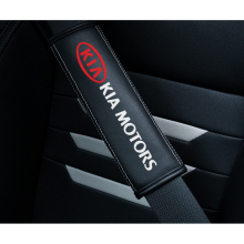 (KIA) 2pcs Black Car Seat Belt Real-Leather Shoulder Pads Cushion For Car Logo