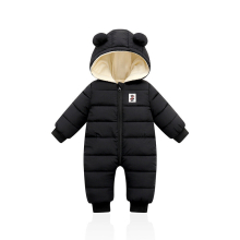 (Black, 90cm) Infant Hooded Down Cotton Bodysuit Boys and Girls Baby Padded and Thickened Outdoor Crawling Suit Jacket