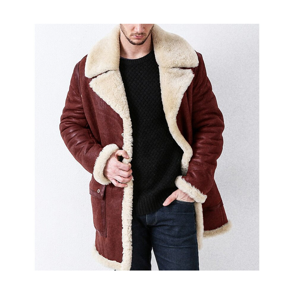 (red, 3XL) Thickened fur one men's coat faux fur coat men's jacket