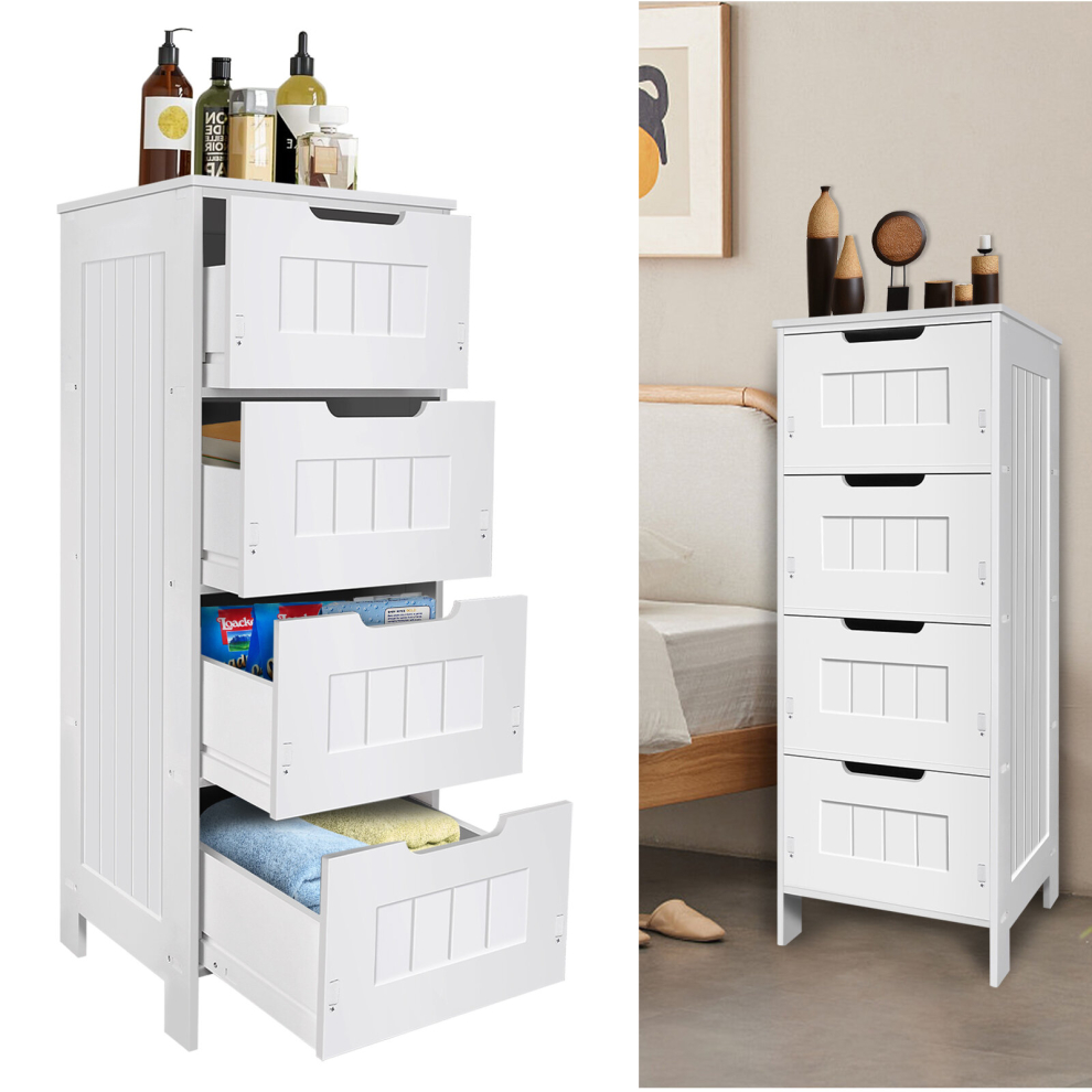 Chest of Drawer for Bathroom Floor Cabinets Narrow Storage Unit with 4 Drawers for Living Room Washroom Bedroom White