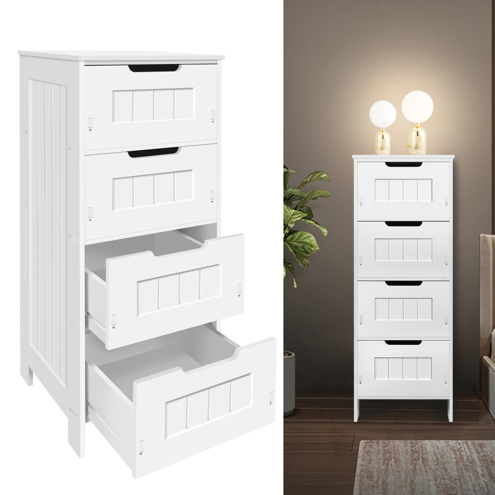 Chest of Drawer Bathroom Storage PVC Storage Cabinet with 4 Drawers Free Standing Storage Cupboard Home Bedroom Organiser Furniture