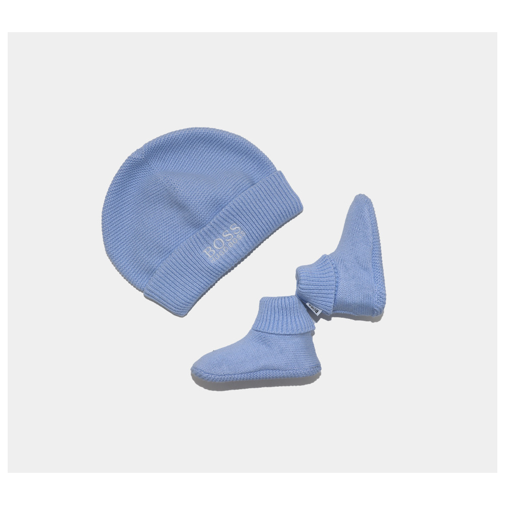 (1 Month, Blue) Hugo Boss Baby Knit Boots Caps Set 1-6 Months