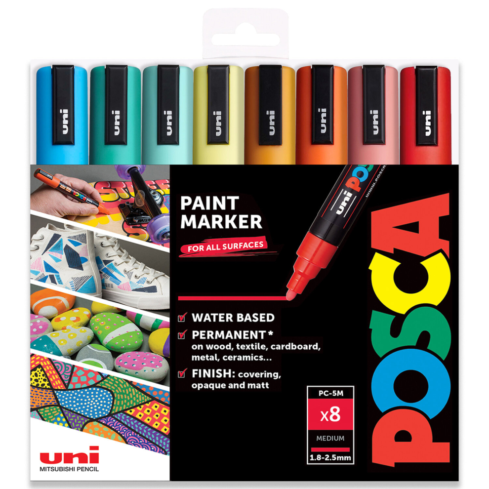 POSCA PC-5M Paint Marker Art Pens - 1.8-2.5mm - Summer Tones - 8 Pens in Gift Box