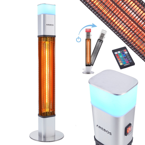 AREBOS 1500 watt stand heater silver incl.16 colours LED light with