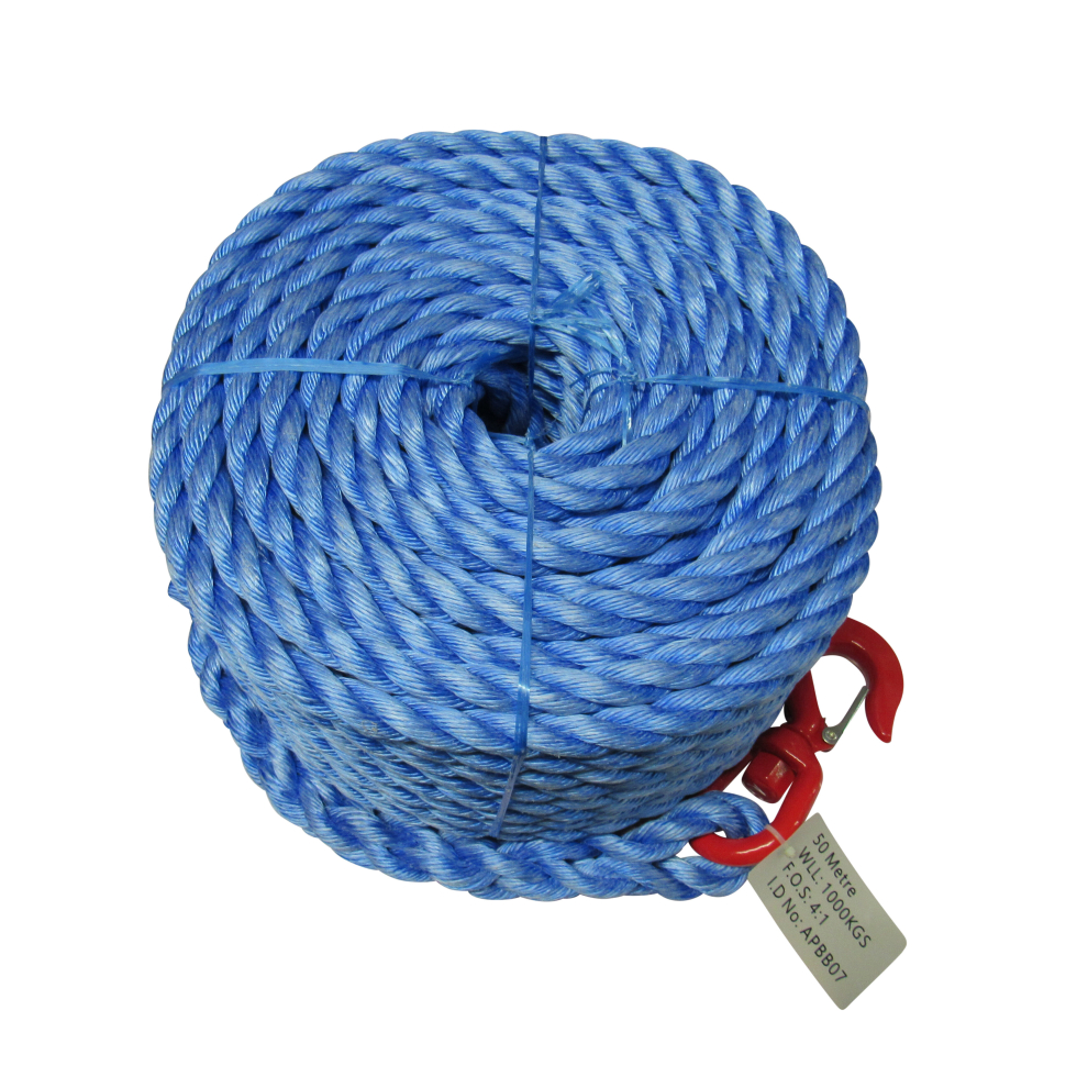 (30 Metre) Scaffolding Gin Wheel Rope with Swivel Hook 18MM