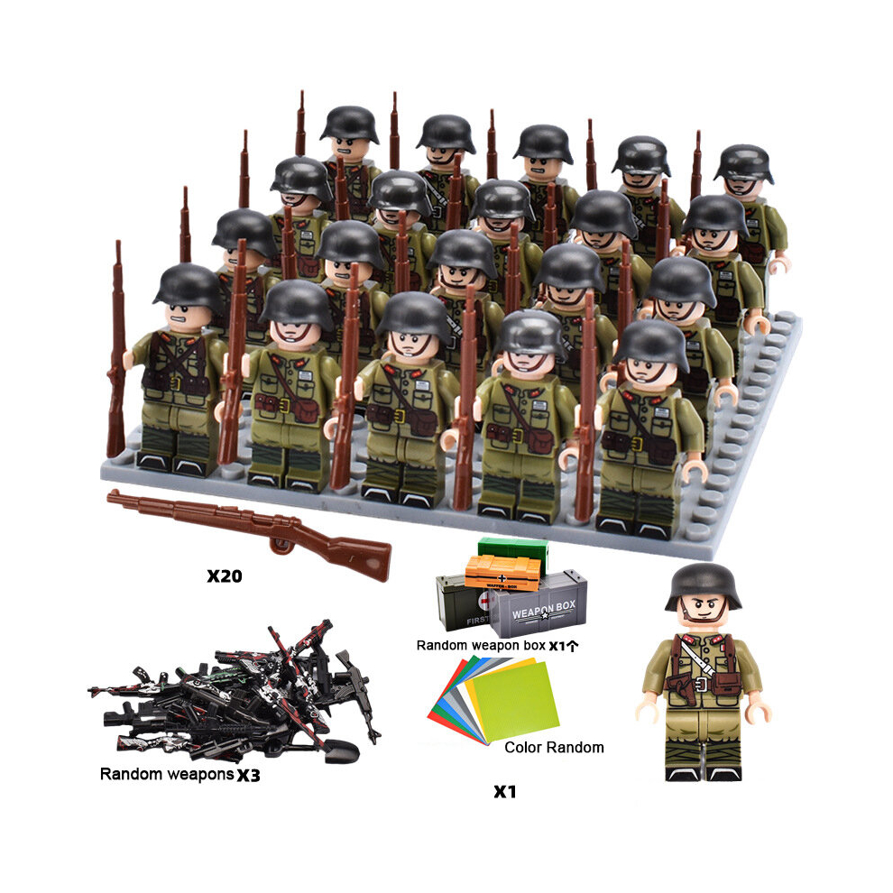 (Style W) British German Soviet Army Square Army Military Building Block Set with Small Particle Assembly for Bottom Plate Toys