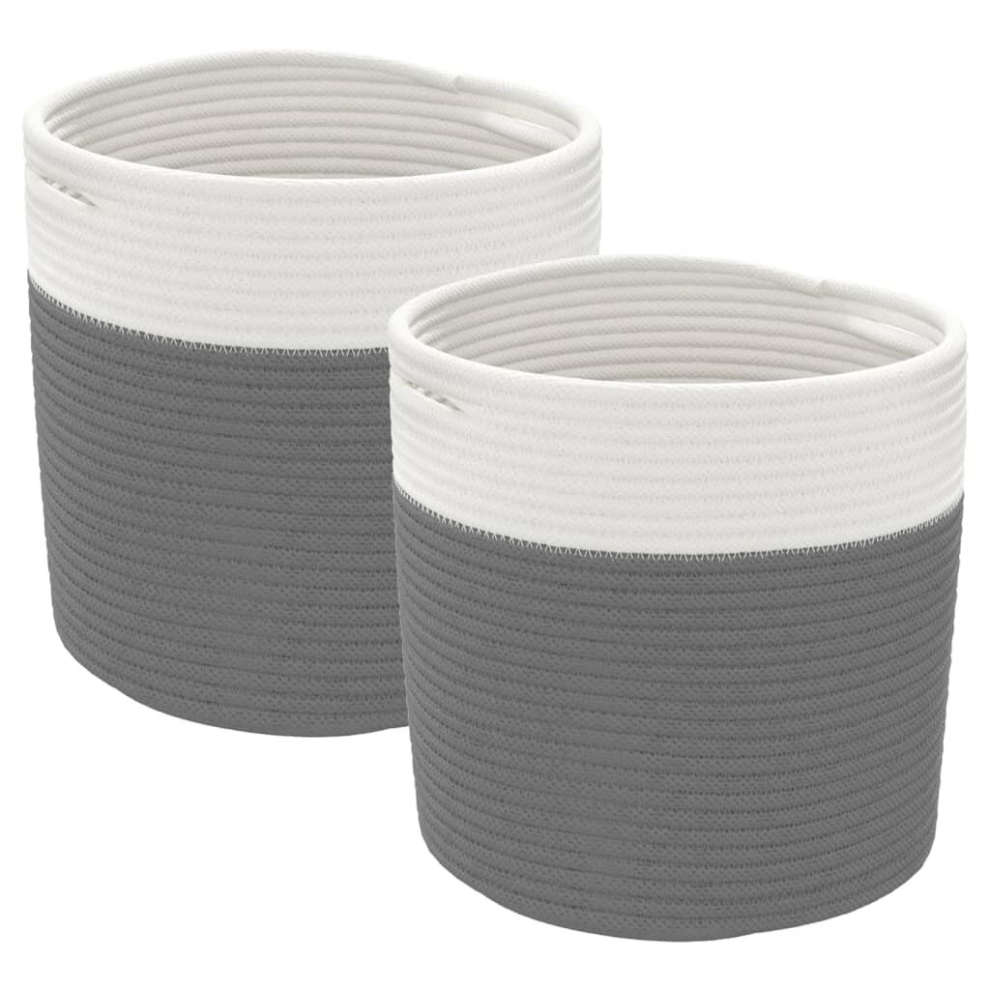 vidaXL Storage Baskets Washing Bin Laundry Basket 2 pcs Grey and White Cotton