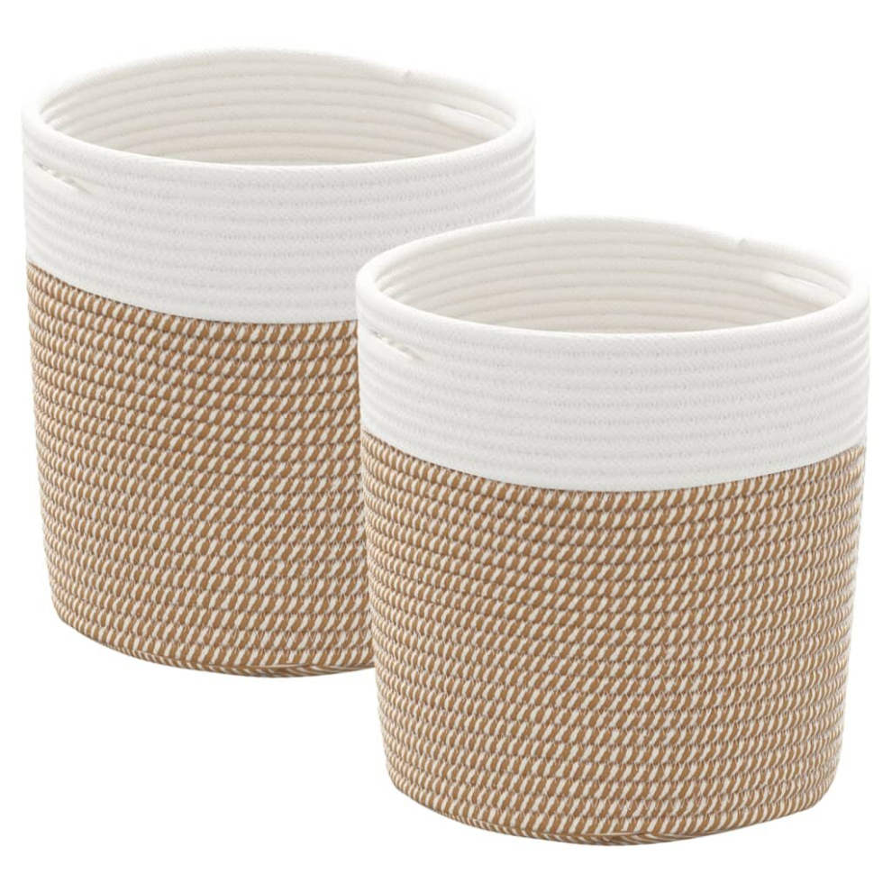 Vidaxl Storage Baskets Washing Bin Laundry Basket 2 Pcs And Cotton Brown/White