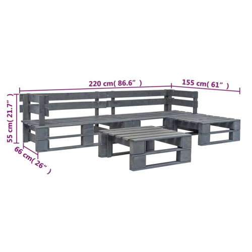 VidaXL vidaXL 4-tlg. Garten-Sofagarnitur aus Paletten Holz Grau 2
