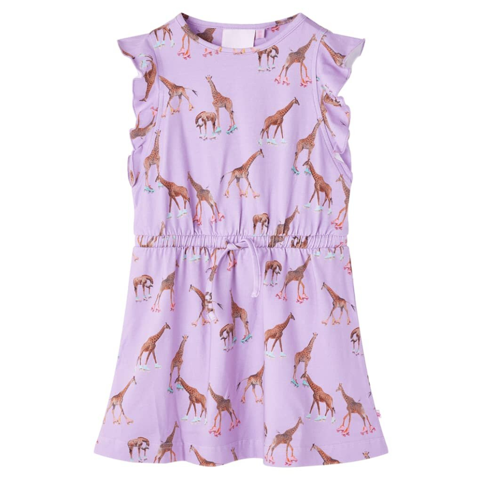 (92) Kids' Dress with Ruffle Sleeves and Drawstring Girl's Dress Giraffe Print Lila