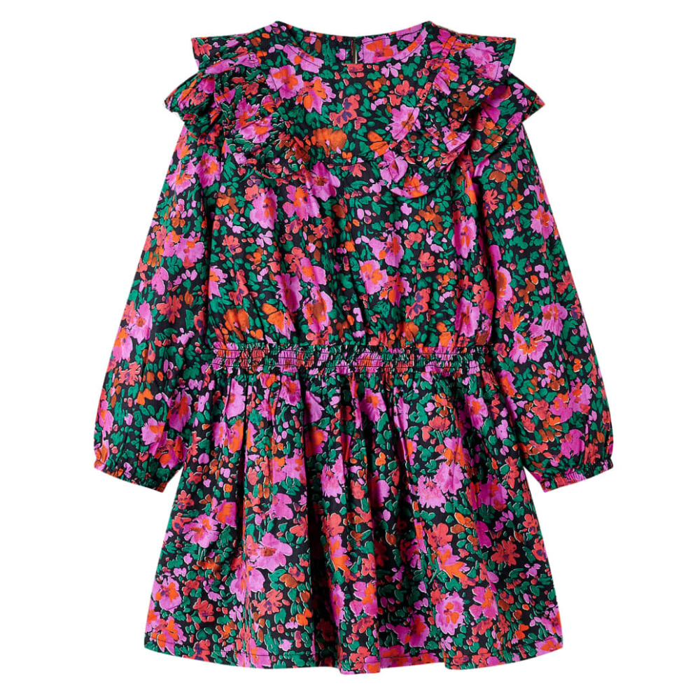 Vidaxl (92) Kids' Dress With Long Sleeves Girls' Dress Skirt Floral Print Bright Pink