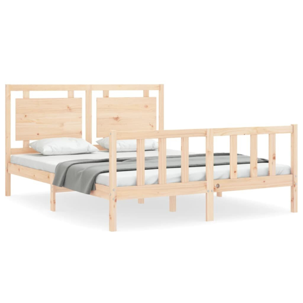 (natural, 160 X 200 cm) vidaXL Bed Frame Platform Bed With Headboard White Small Single Solid Wood