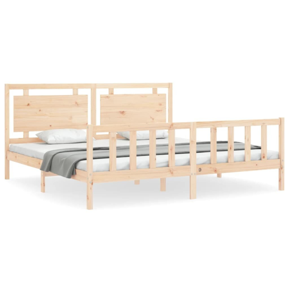 Vidaxl (Natural, 180 X 200 Cm) Bed Frame Platform Bed With Headboard White Small Single Solid Wood
