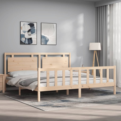 VidaXL (natural, 180 x 200 cm) vidaXL Bed Frame Platform Bed with Headboard White Small Single Solid Wood 2