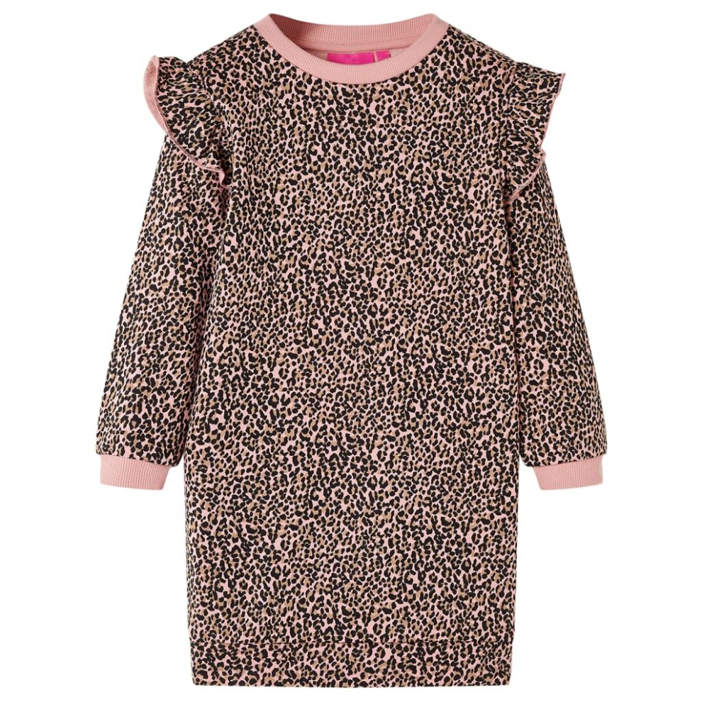 (104) Kids' Sweatshirt Dress Long Sleeves Pullover Skirt Leopard Print Medium Pink