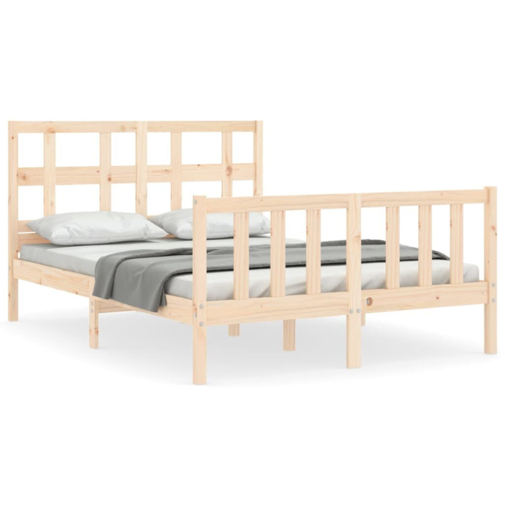 (natural, 135 x 190 cm) vidaXL Bed Frame Bed Base Wooden Platform Bed with Headboard Double Solid Wood