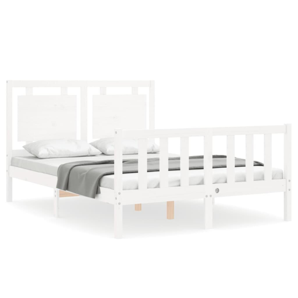 (white, 135 x 190 cm) vidaXL Bed Frame Platform Bed with Headboard White Small Single Solid Wood