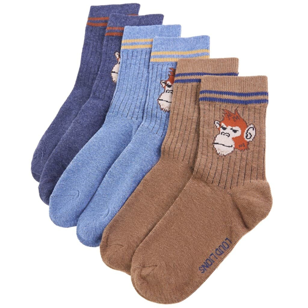 (26-29) Kids' Socks Children Cotton Socks Toddler School Socks 5 Pairs Monkey Print