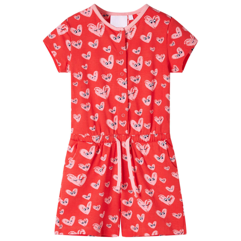 (128) Kids' Playsuit Children's All In One Jumpsuits Kids Romper Heart Print Red