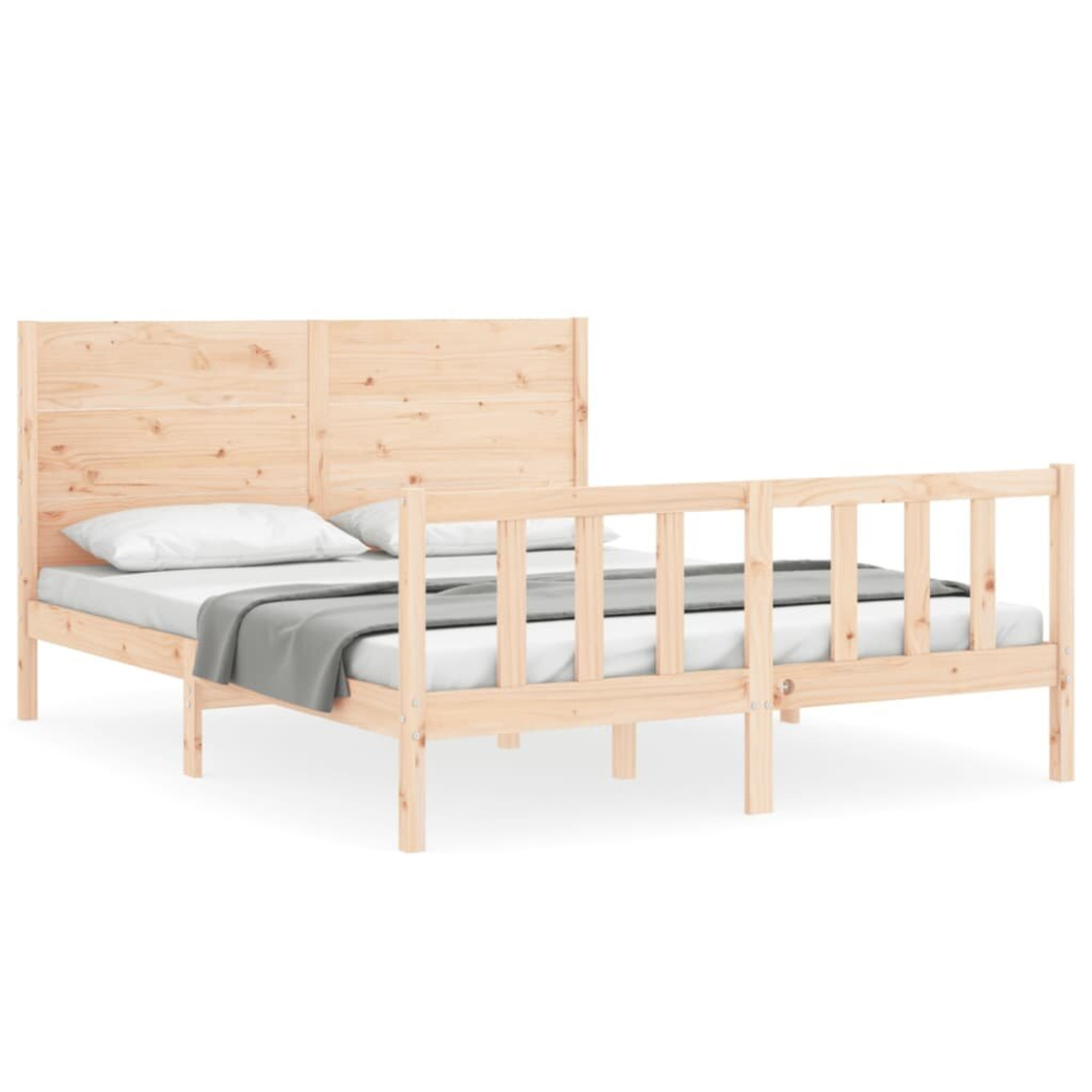 (160 x 200 cm) vidaXL Bed Frame Bed Base Platform Bed with Headboard King Size Solid Wood