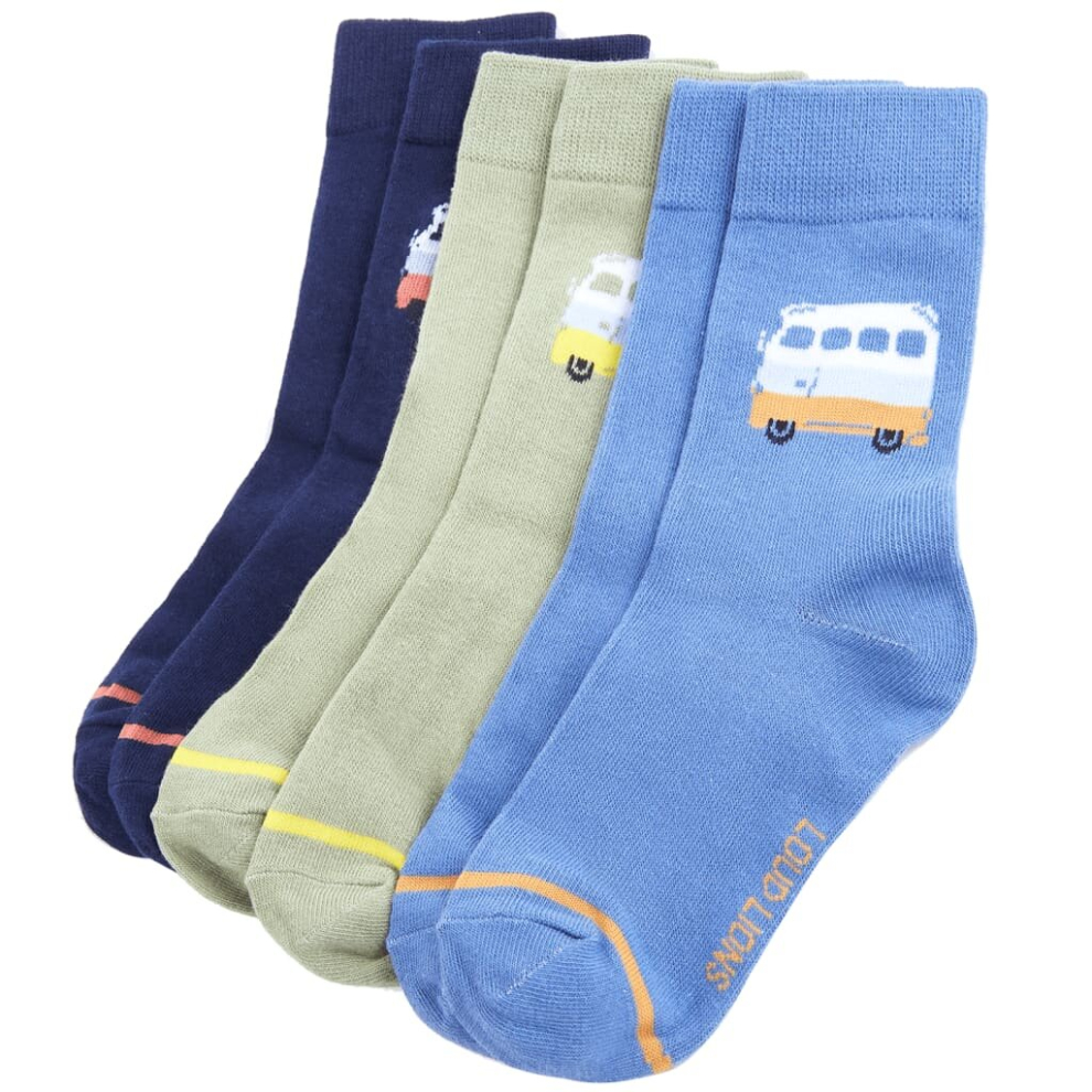 Vidaxl (23-26) Kids' Socks Children Cotton Socks Toddler Kids School Socks 5 Pairs Bus Print