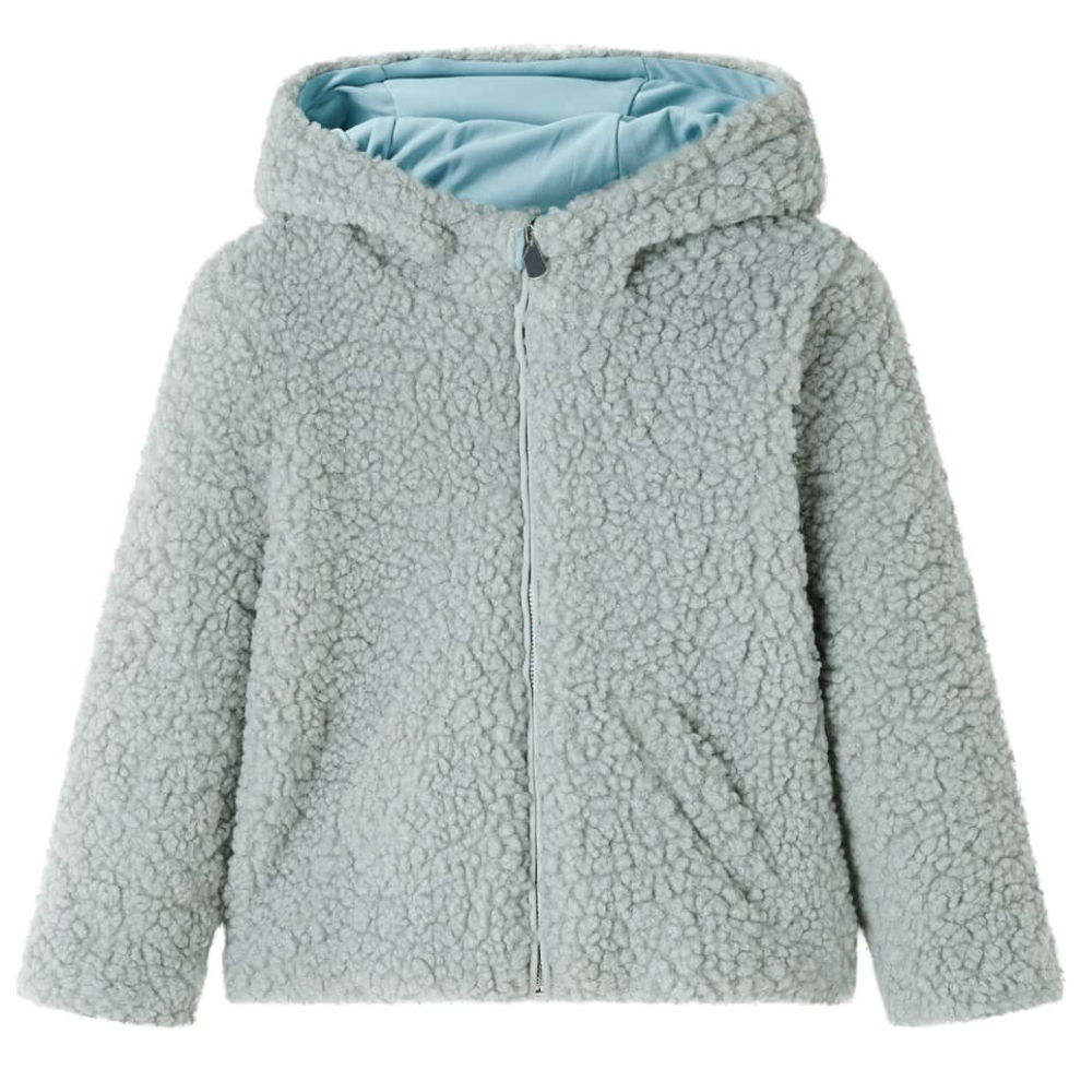 Vidaxl (, 116) Kids' Hooded Jacket Long Sleeves Children's Jacket Coat Teddy Faux Fur Mint Green
