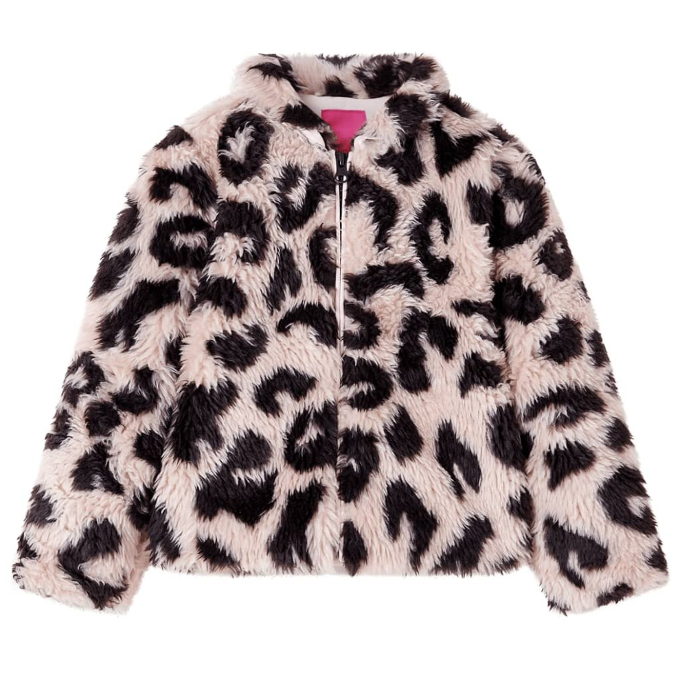 (128) Kids' Coat Long Sleeve Jacket Outwear Kids Collar Coat Faux Fur Light Pink
