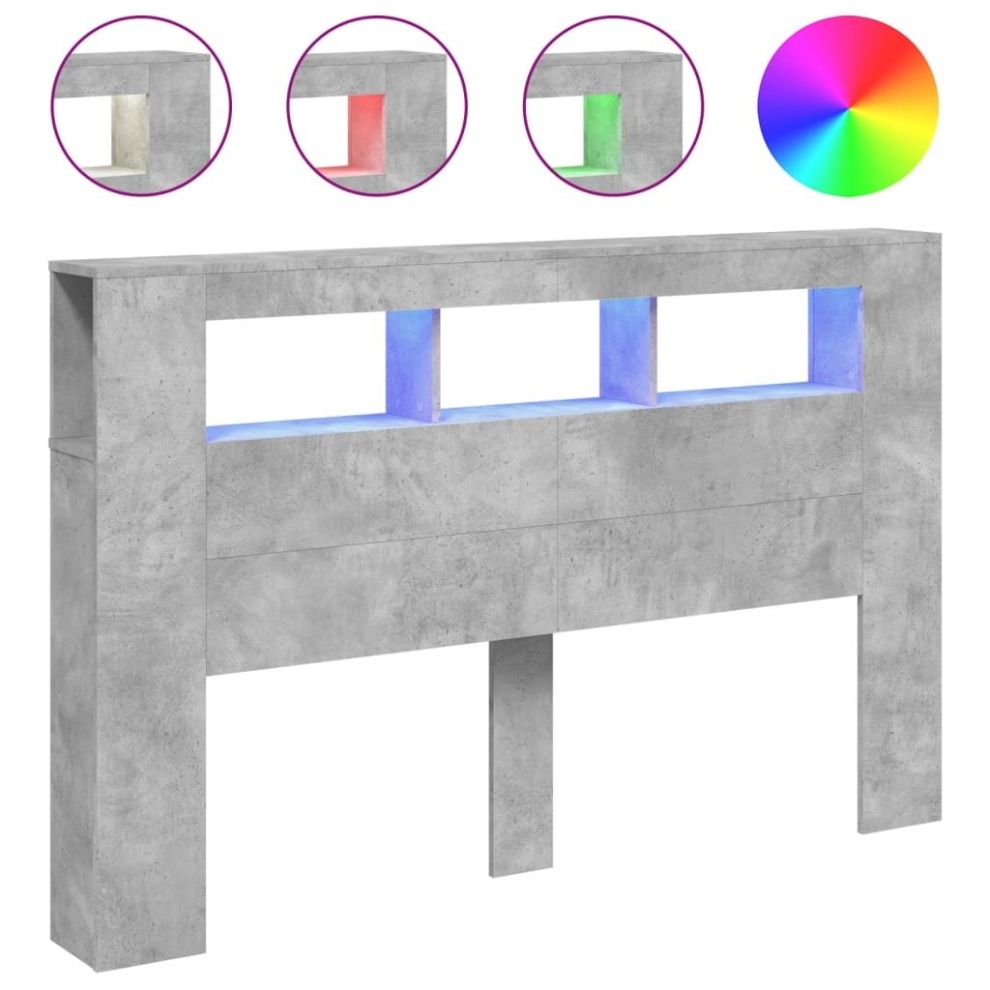 Vidaxl (Concrete Grey, 160 X 18.5 X 103.5 Cm) Led Headboard Bed Header Bedroom Storage Bed Headboard Engineered Wood