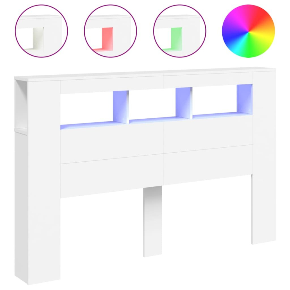 Vidaxl (White, 160 X 18.5 X 103.5 Cm) Led Headboard Bed Header Bedroom Storage Bed Headboard Engineered Wood