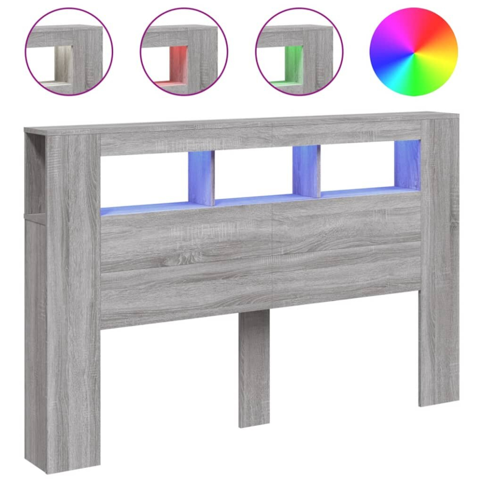 Vidaxl (Grey Sonoma, 160 X 18.5 X 103.5 Cm) Led Headboard Bed Header Bedroom Storage Bed Headboard Engineered Wood