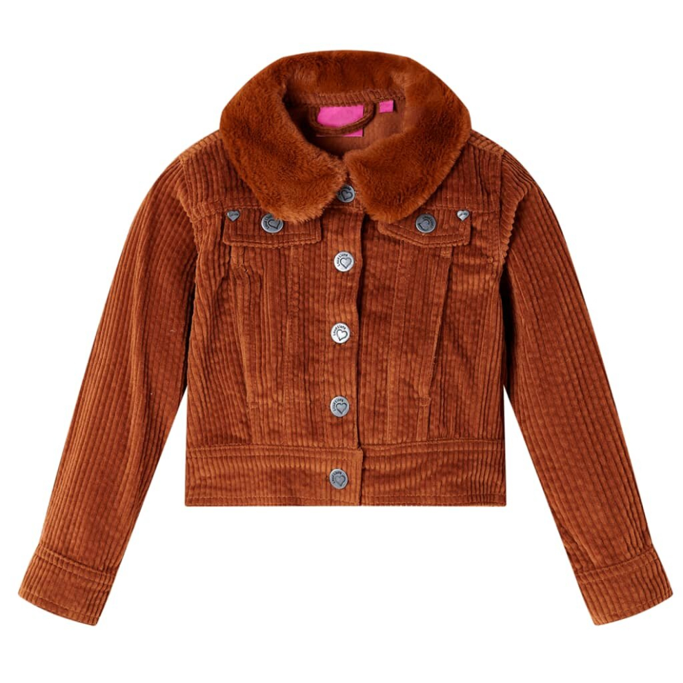 (104) Kids' Jacket Long Sleeve Children Turn Down Collar Jacket Corduroy Cognac