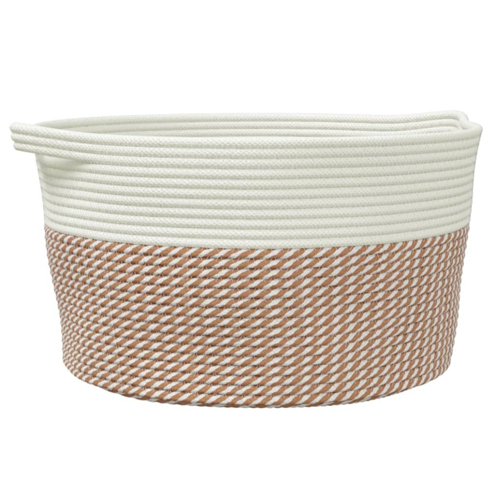 vidaXL Storage Basket Laundry Basket Washing Basket Brown and White Cotton