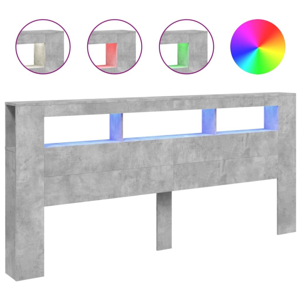 Vidaxl (Concrete Grey, 220 X 18.5 X 103.5 Cm) Led Headboard Bed Header Bedroom Storage Bed Headboard Engineered Wood