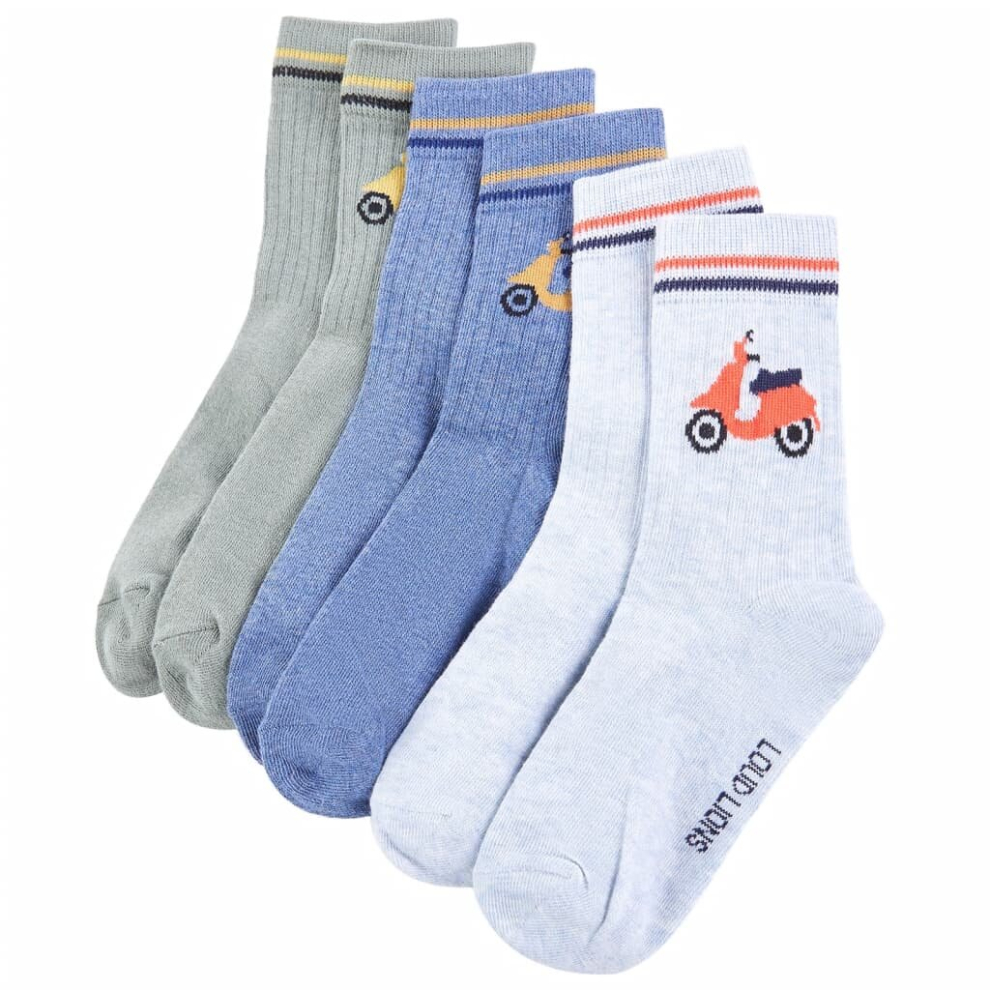 (23-26) Kids' Socks Children Cotton Socks School Socks 5 Pairs Electric Moped Print