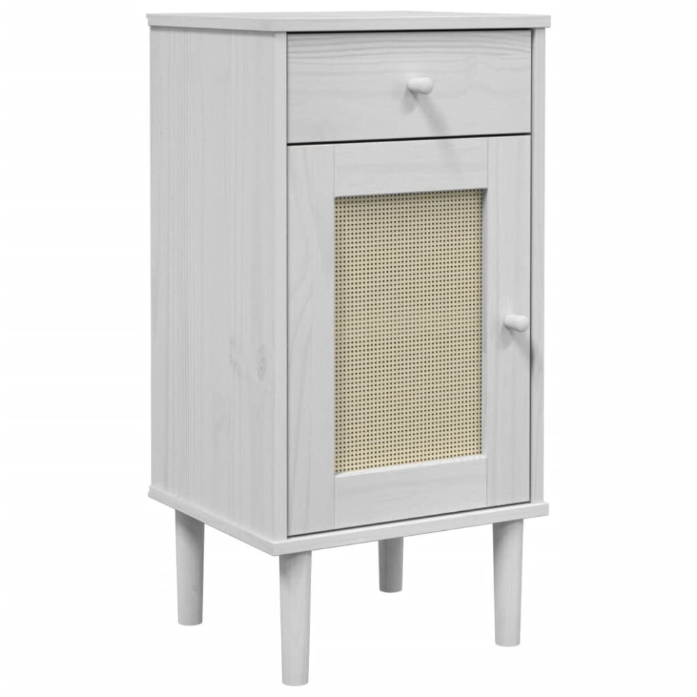 (white) vidaXL Bedside Cabinet Nightstand Side Table SENJA Rattan Look Solid Wood Pine