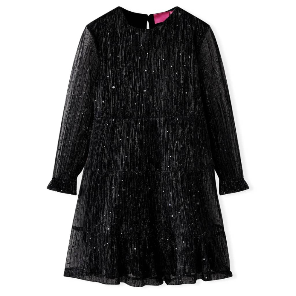 (140) Kids' Dress with Long Sleeves Children Kids Girl's Dress Sequin Design Black