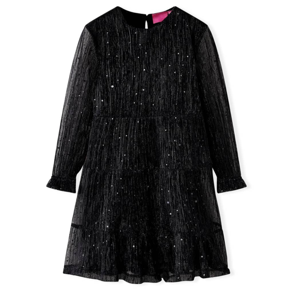 (92) Kids' Dress with Long Sleeves Children Kids Girl's Dress Sequin Design Black