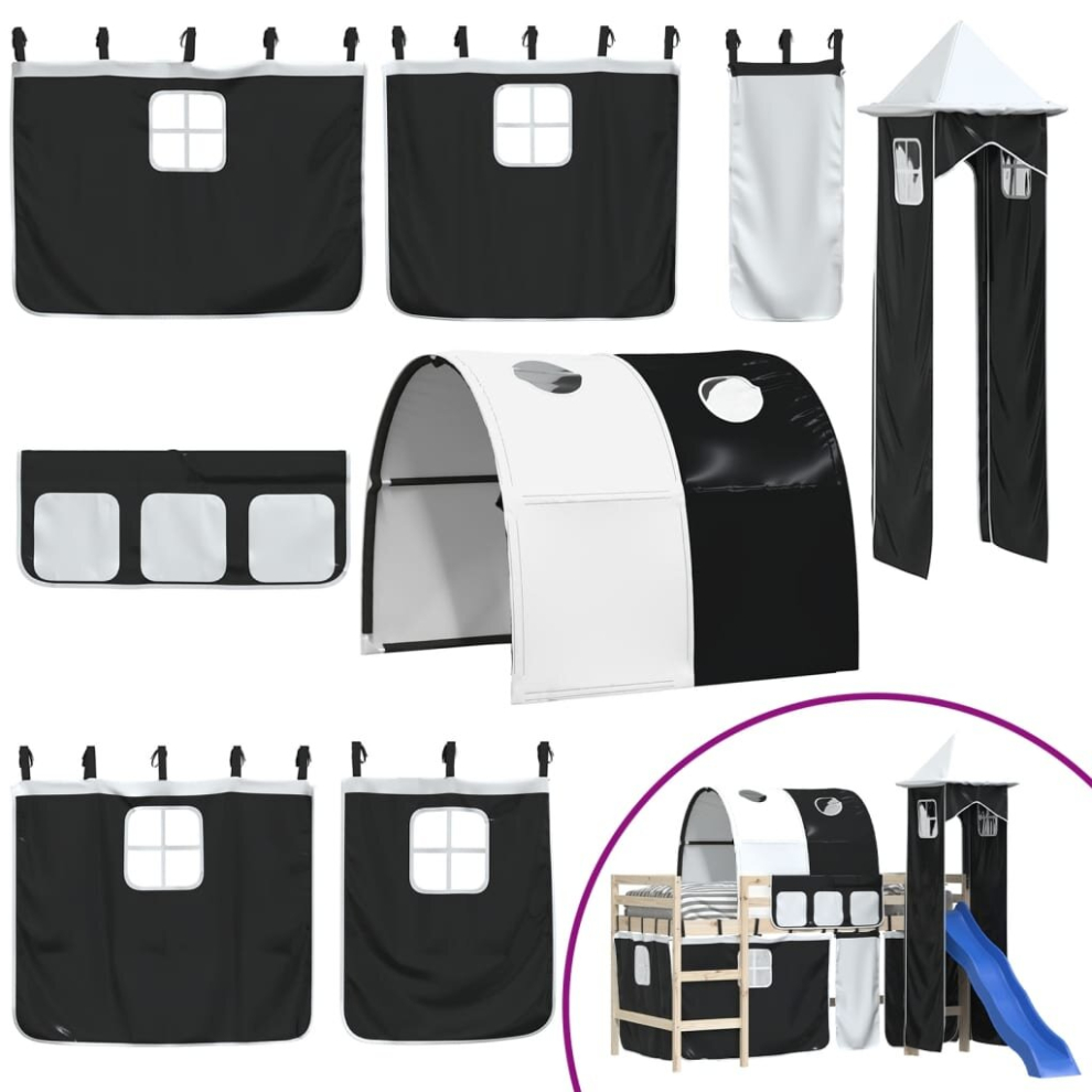 Vidaxl ( And Black) Curtains For Loft Bed With Tunnel And Tower Blackout Bed Tent Canopy White/Black