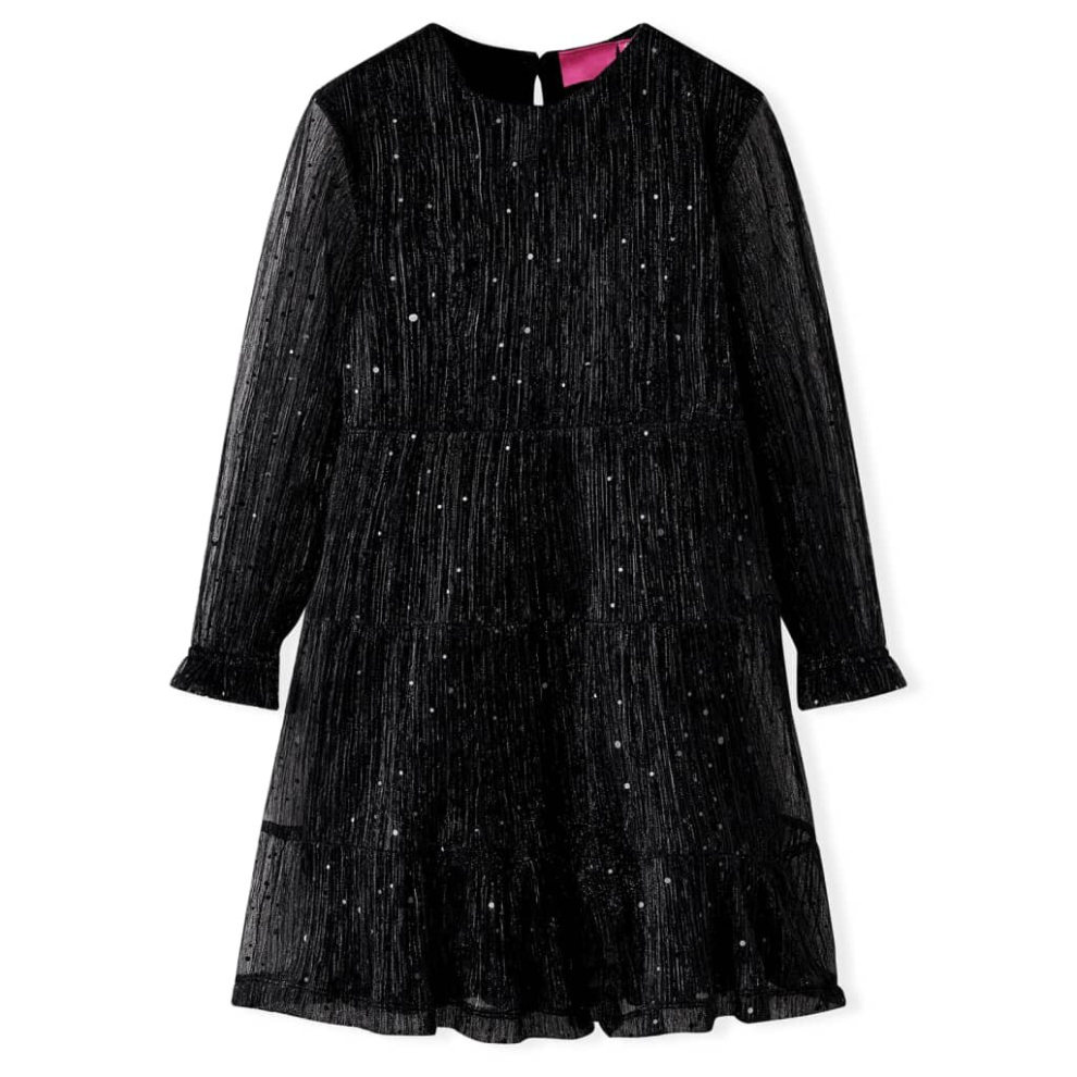 (104) Kids' Dress with Long Sleeves Children Kids Girl's Dress Sequin Design Black